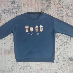 Blue Coffee-Themed Sweater